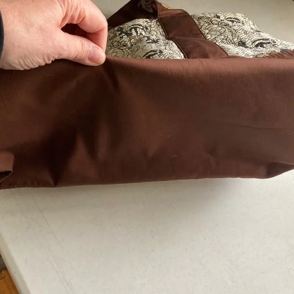 Disney Bambi & Flower Quilted Tote Brown Trim Floral Embroidered Straps - Picture 7 of 11